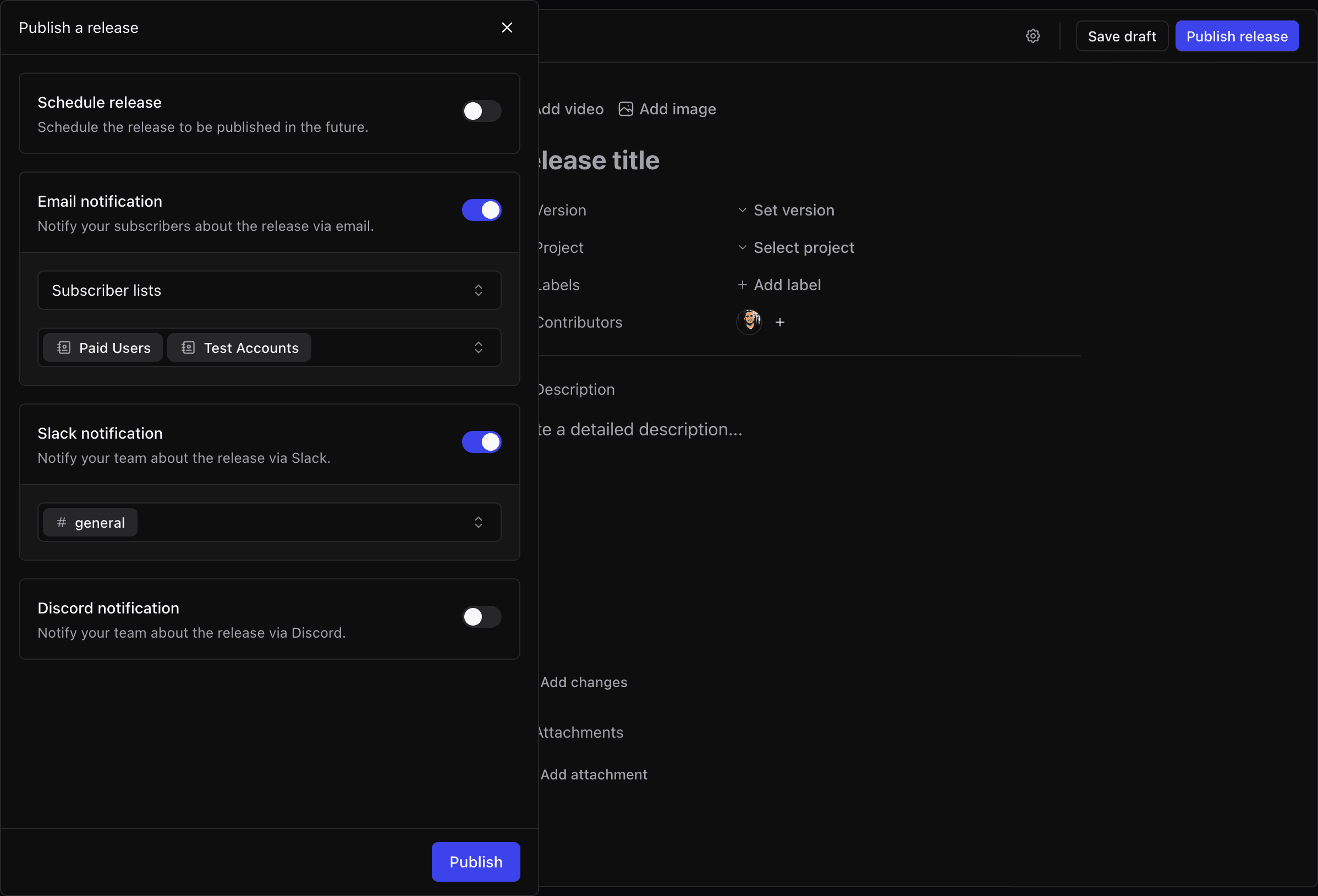 A screenshot of the release notification settings page