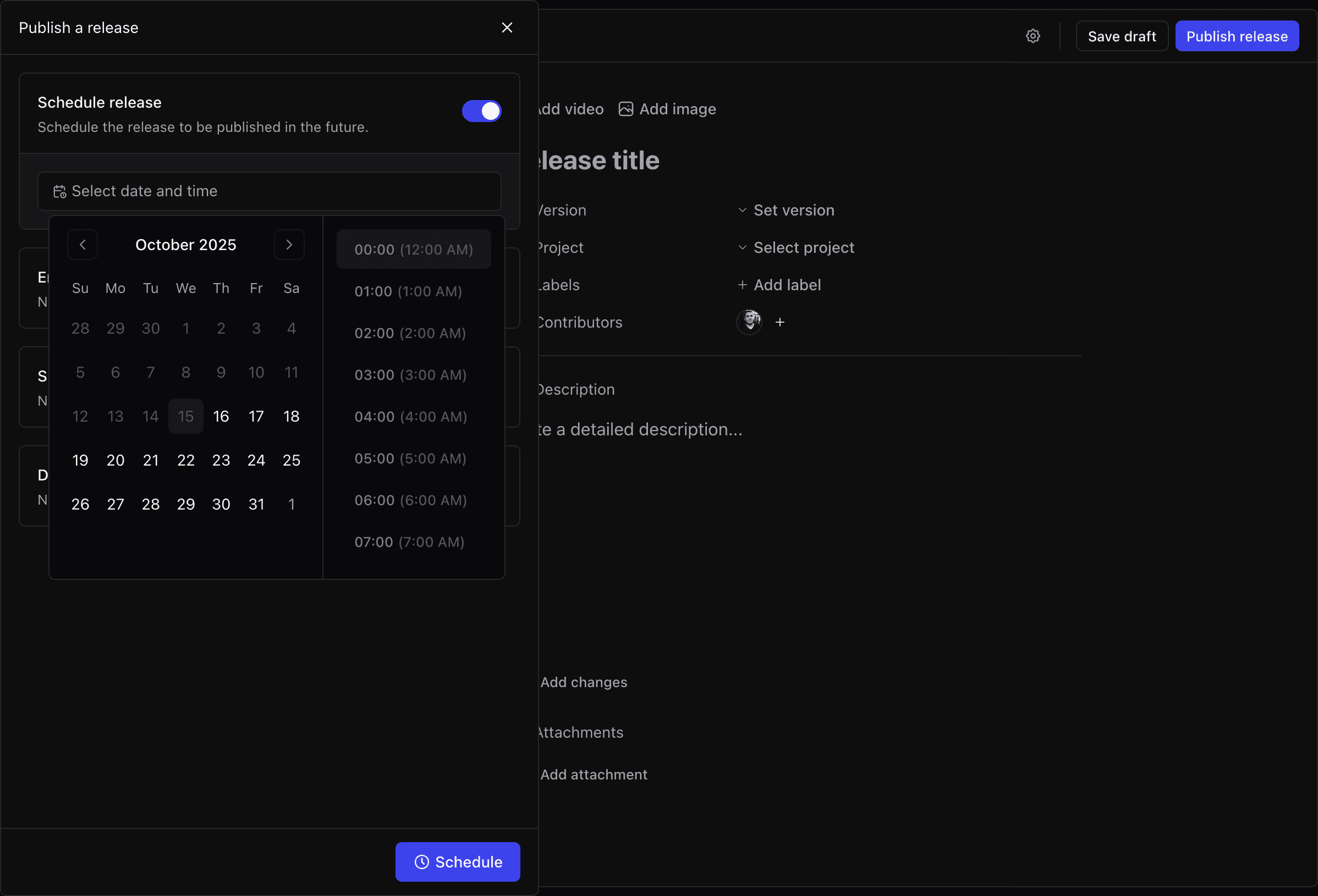 A screenshot of the release schedule page